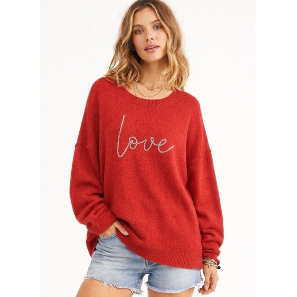 CeCe Beaded‎ Letters Sweater Women Large Red NWT